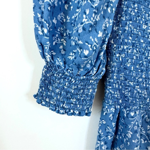 Reformation Elle Dress Size 0 Blue Floral Mini Short Puff Sleeve Smocked Top - Picture 4 of 7